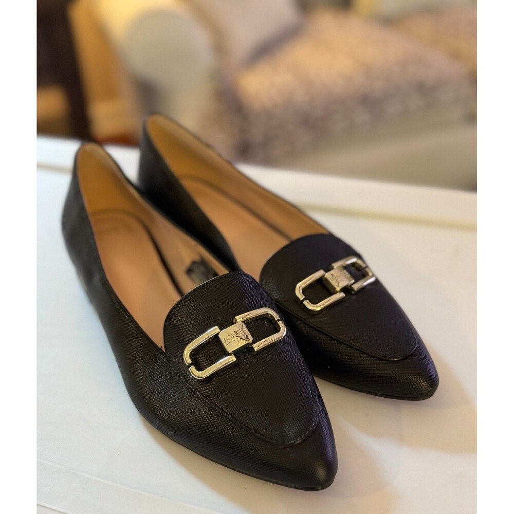 Jones New York Womens Black Flats Slip On Gold Detail Sz 7.5 Business Office